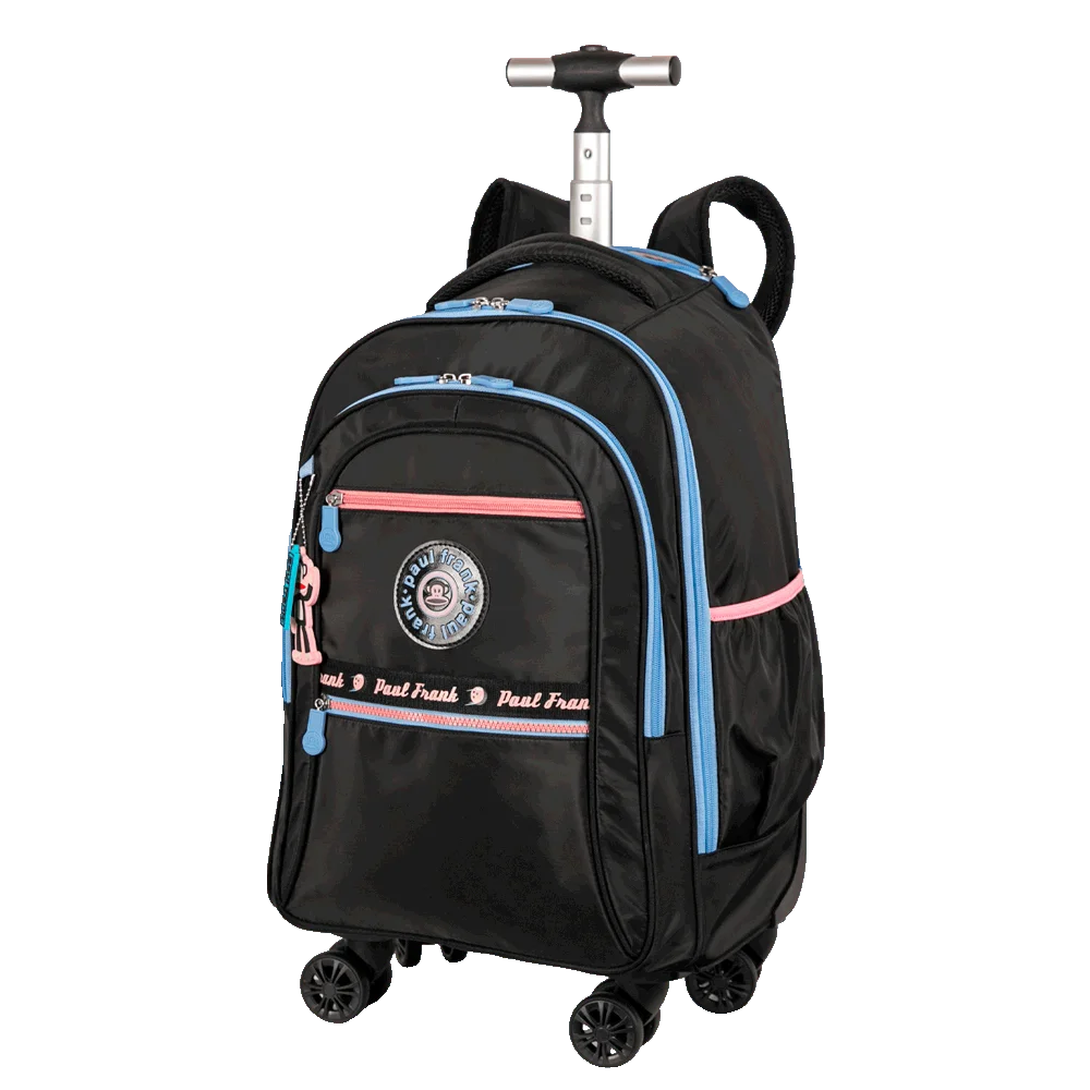 Mochila Carrinho 4 Rodas Duplas Paul Frank Fun - Preto e Rosa