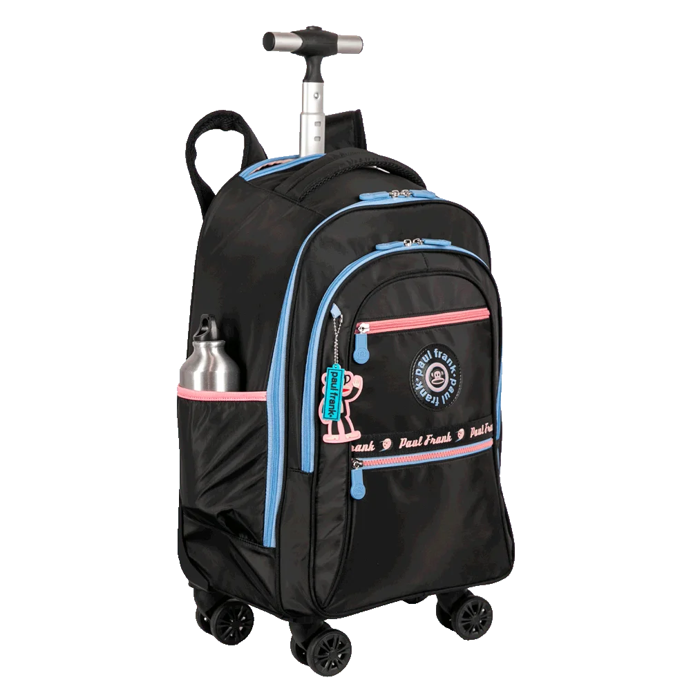 Mochila Carrinho 4 Rodas Duplas Paul Frank Fun - Preto e Rosa