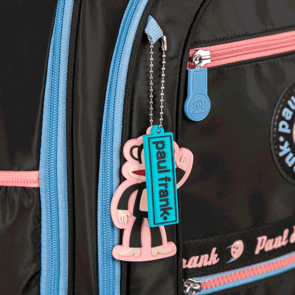 Mochila Carrinho 4 Rodas Duplas Paul Frank Fun - Preto e Rosa