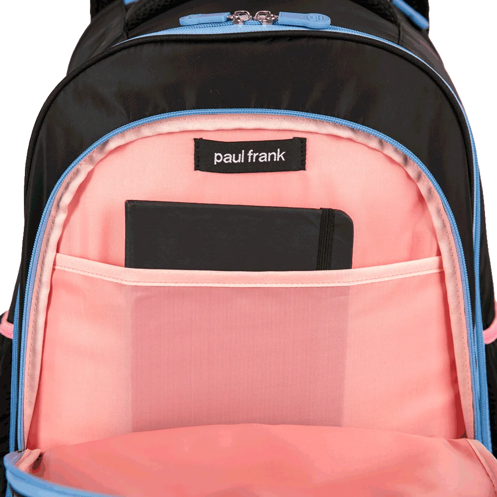 Mochila Carrinho 4 Rodas Duplas Paul Frank Fun - Preto e Rosa
