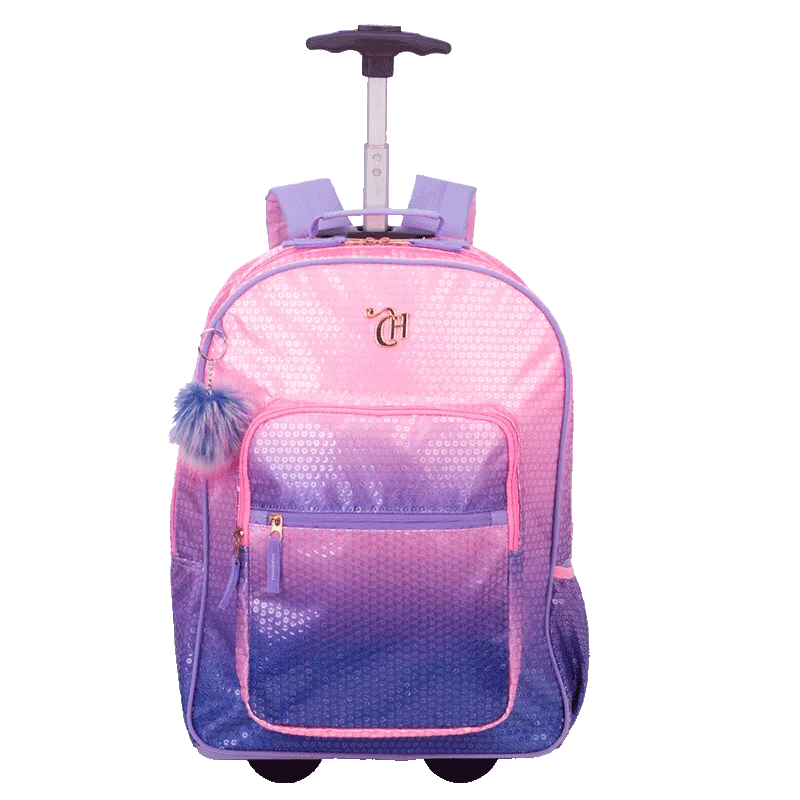 Mochila Carrinho Capricho Paetê - Rosa com Lilás