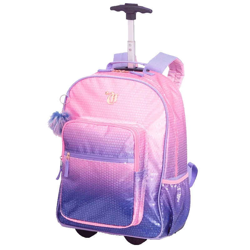 Mochila Carrinho Capricho Paetê - Rosa com Lilás