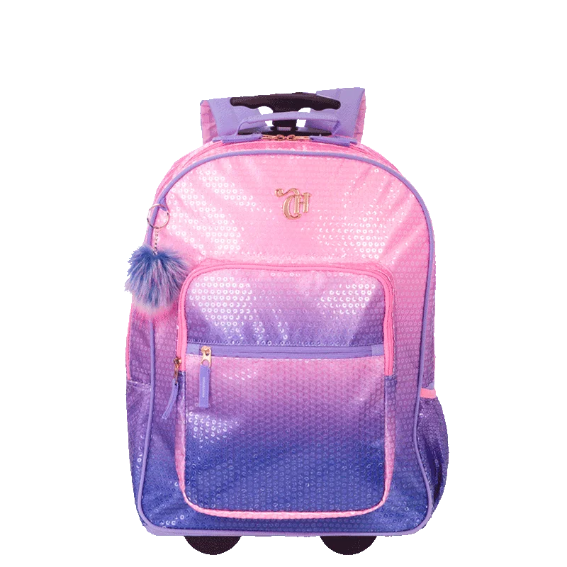 Mochila Carrinho Capricho Paetê - Rosa com Lilás