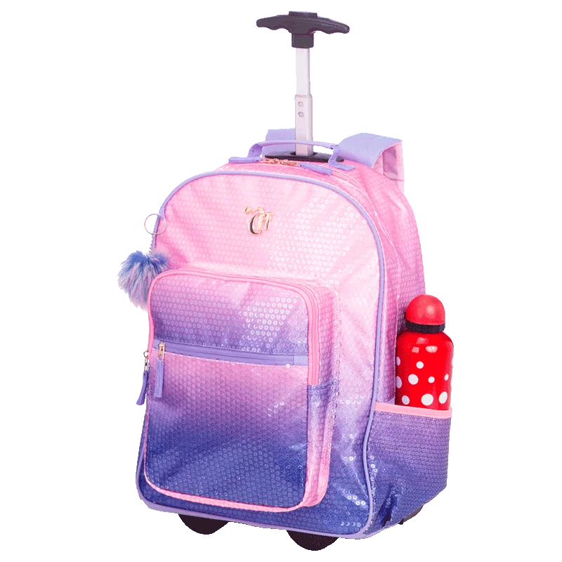 Mochila Carrinho Capricho Paetê - Rosa com Lilás