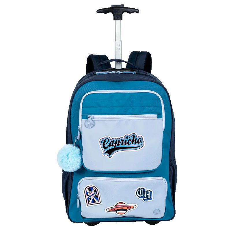 Mochila Carrinho Grande Capricho Class Cosmic Patches - Azul