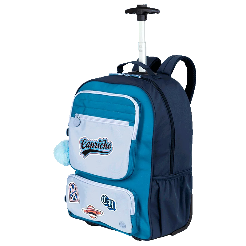 Mochila Carrinho Grande Capricho Class Cosmic Patches - Azul