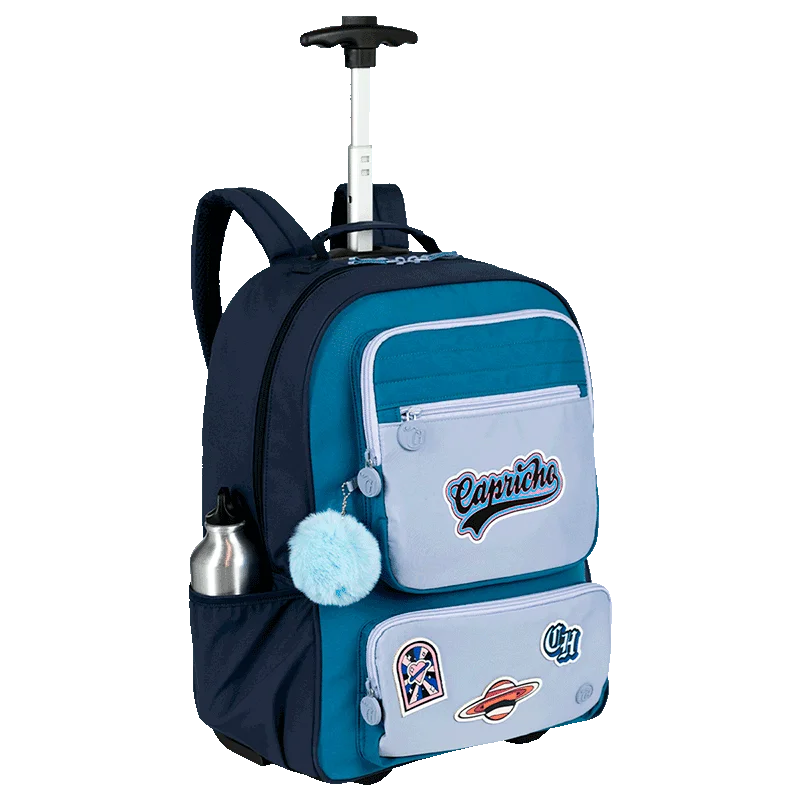 Mochila Carrinho Grande Capricho Class Cosmic Patches - Azul