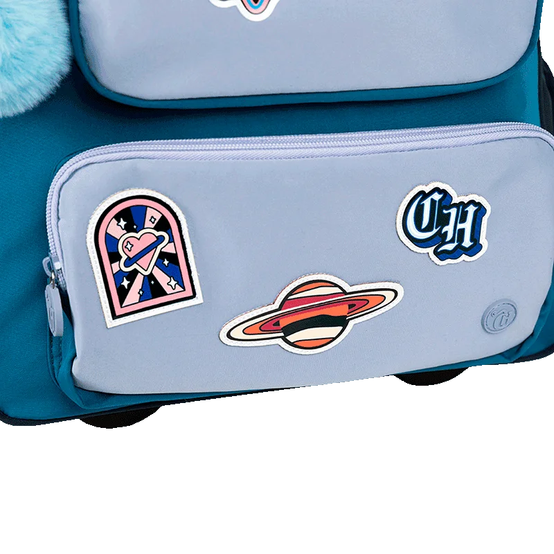 Mochila Carrinho Grande Capricho Class Cosmic Patches - Azul