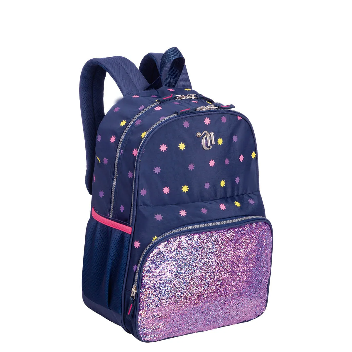 Mochila Grande 2 Compartimentos Capricho Estrelas - Azul