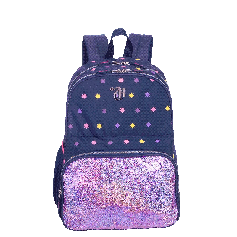 Mochila Grande 2 Compartimentos Capricho Estrelas - Azul