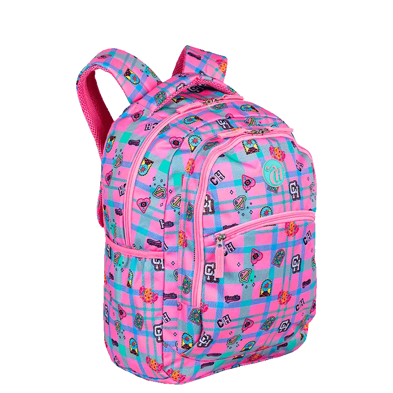 Mochila Grande 2 Compartimentos Capricho Student School - Rosa Claro