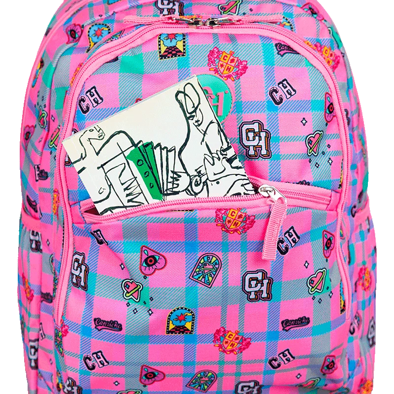 Mochila Grande 2 Compartimentos Capricho Student School - Rosa Claro