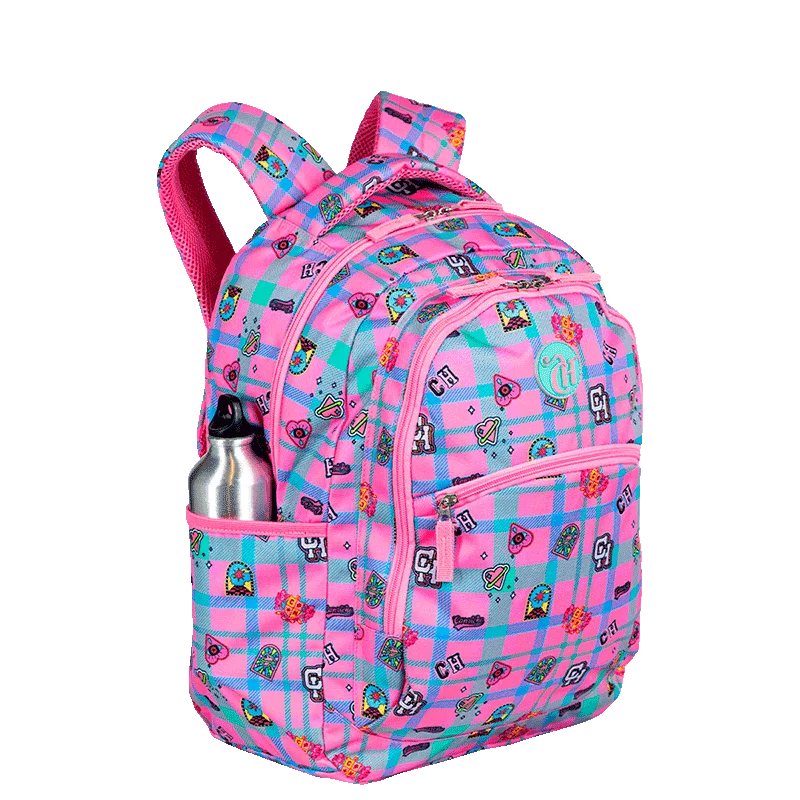 Mochila Grande 2 Compartimentos Capricho Student School - Rosa Claro