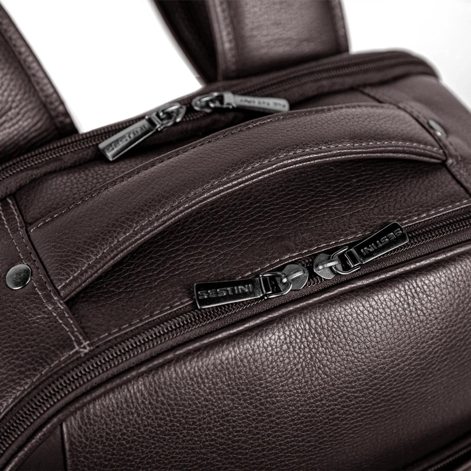 Mochila Grande 2 Compartimentos Notebook 15,6 Sestini Prime Couro - Café