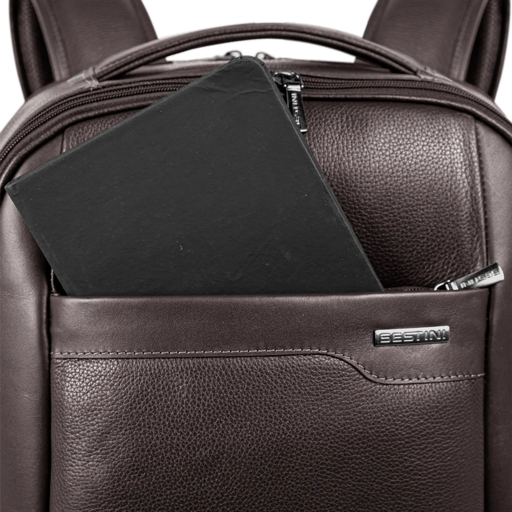 Mochila Grande 2 Compartimentos Notebook 15,6 Sestini Prime Couro - Café