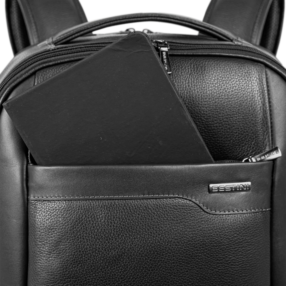 Mochila Grande 2 Compartimentos Notebook 15,6 Sestini Prime Couro - Preto