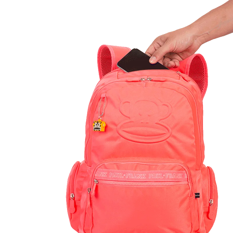 Mochila Grande 2 Compartimentos Paul Frank Classics Neon Laranja - Papaya