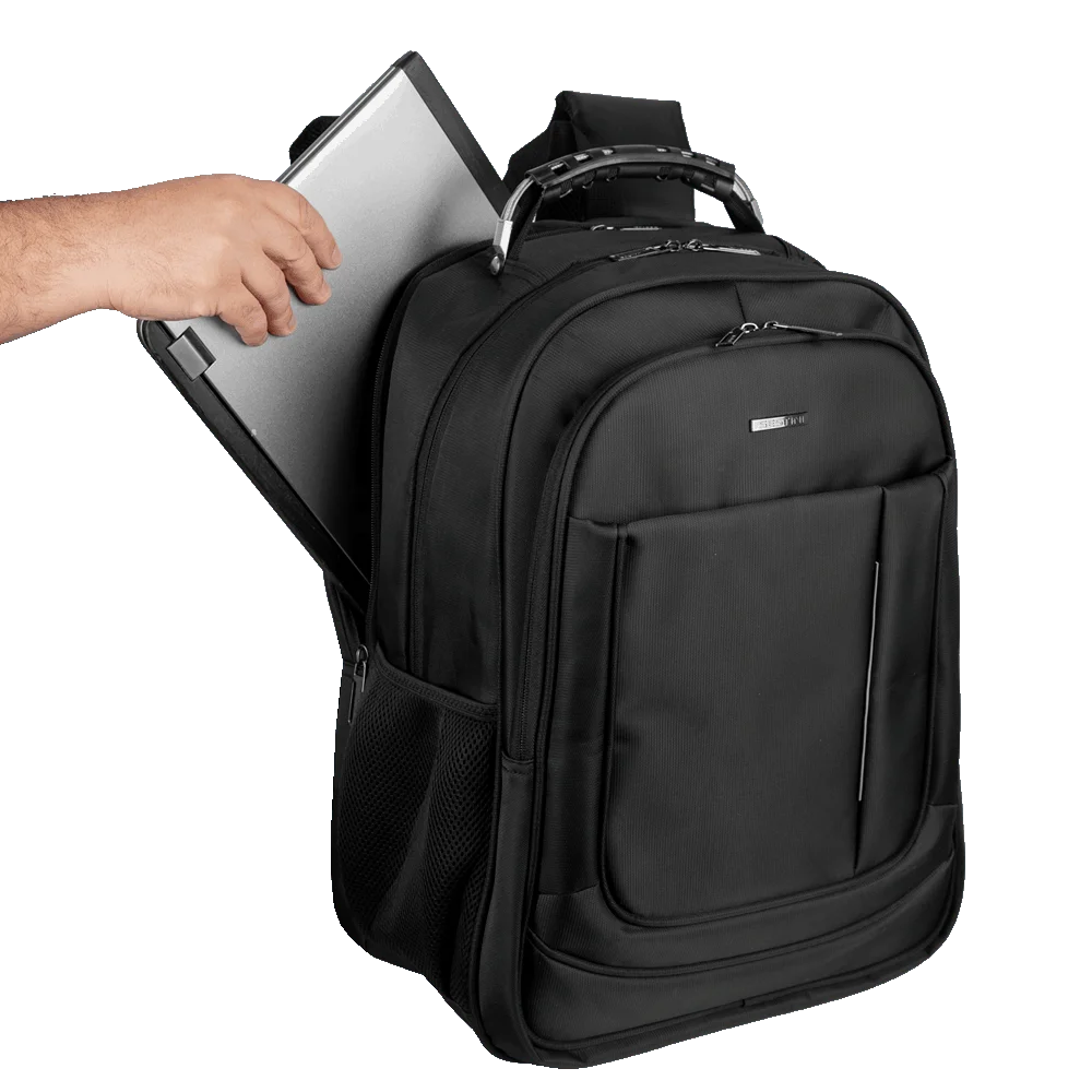 Mochila Grande 3 Compartimentos Com Cabo de Aço Notebook 17" Sestini Impact - Preto