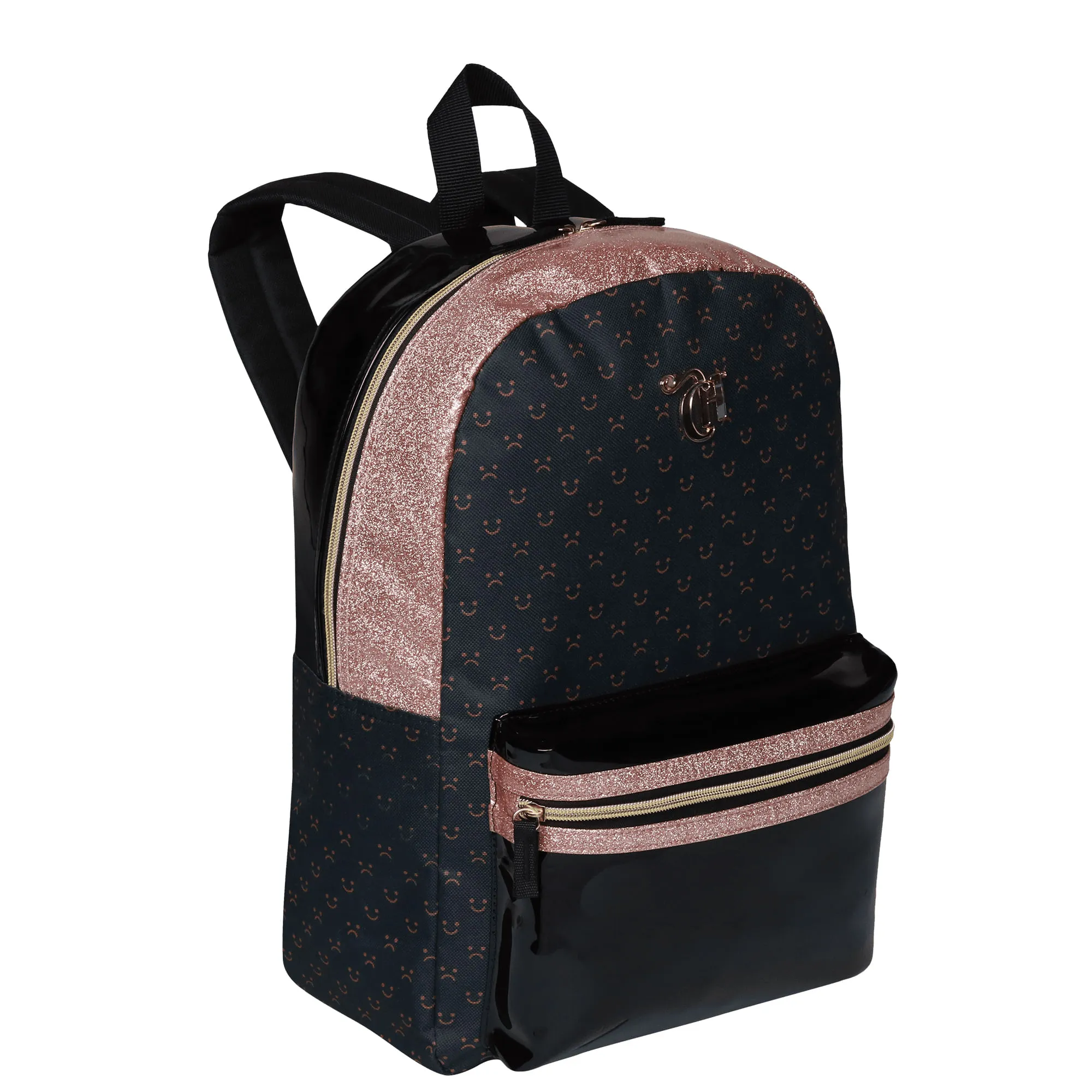 Mochila Grande Capricho Hello Preto e Dourado