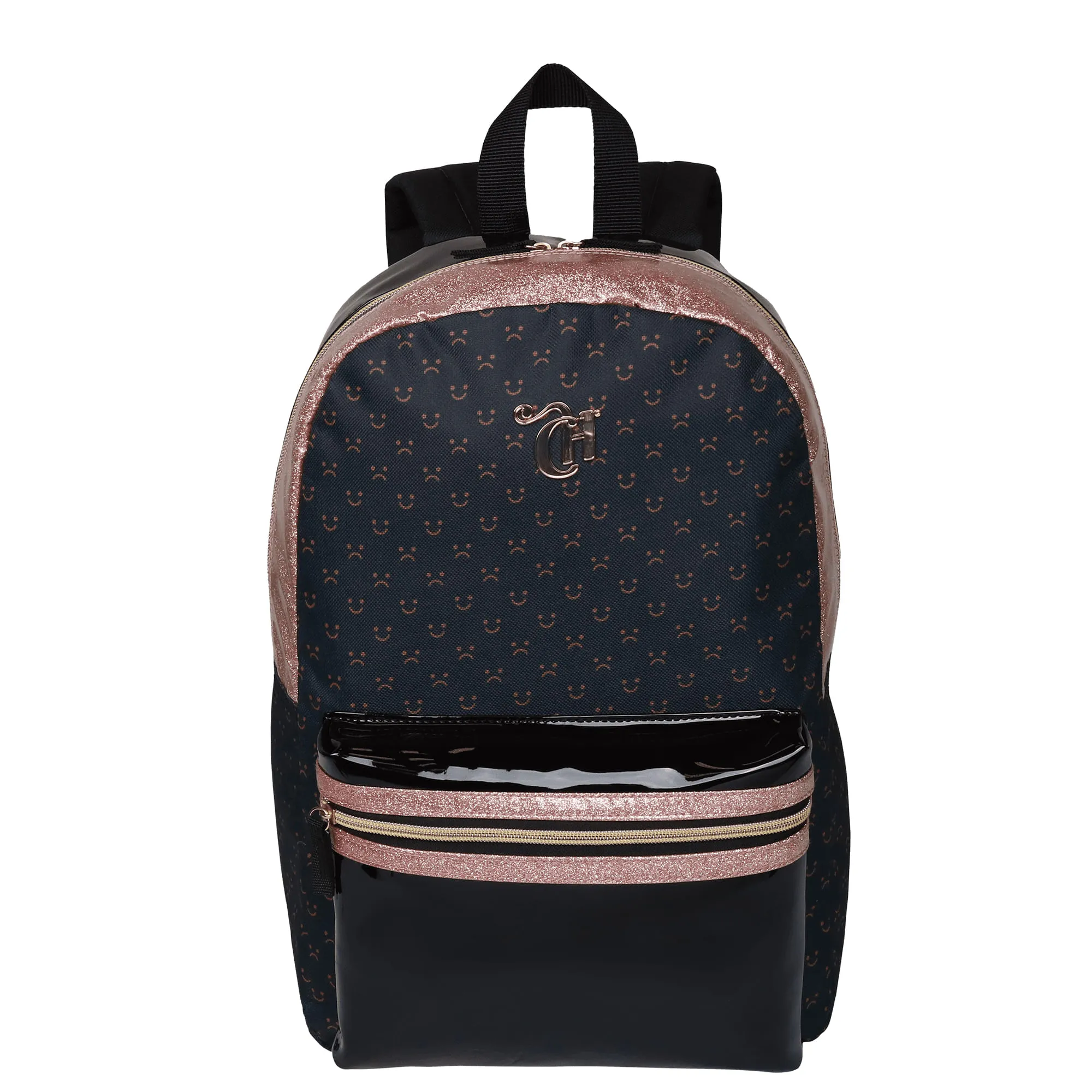 Mochila Grande Capricho Hello Preto e Dourado