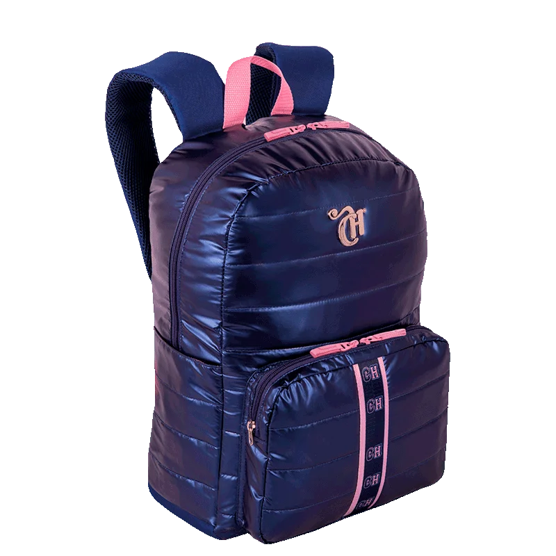 Mochila Grande Capricho Puffer Azul - Metálico