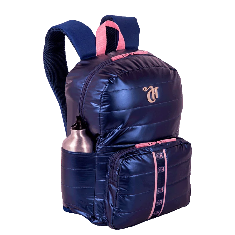 Mochila Grande Capricho Puffer Azul - Metálico
