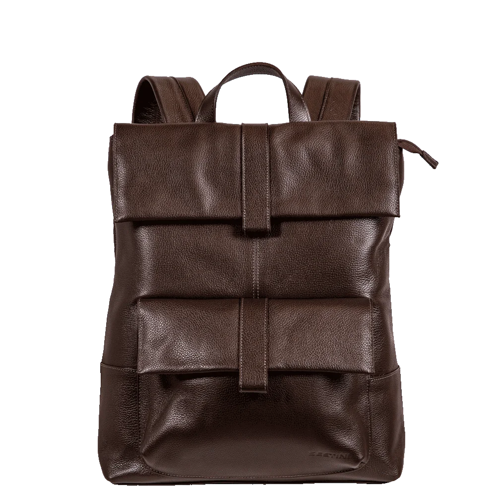 Mochila Grande de Couro com Tampa Notebook 15,6 Sestini Maya - Marrom