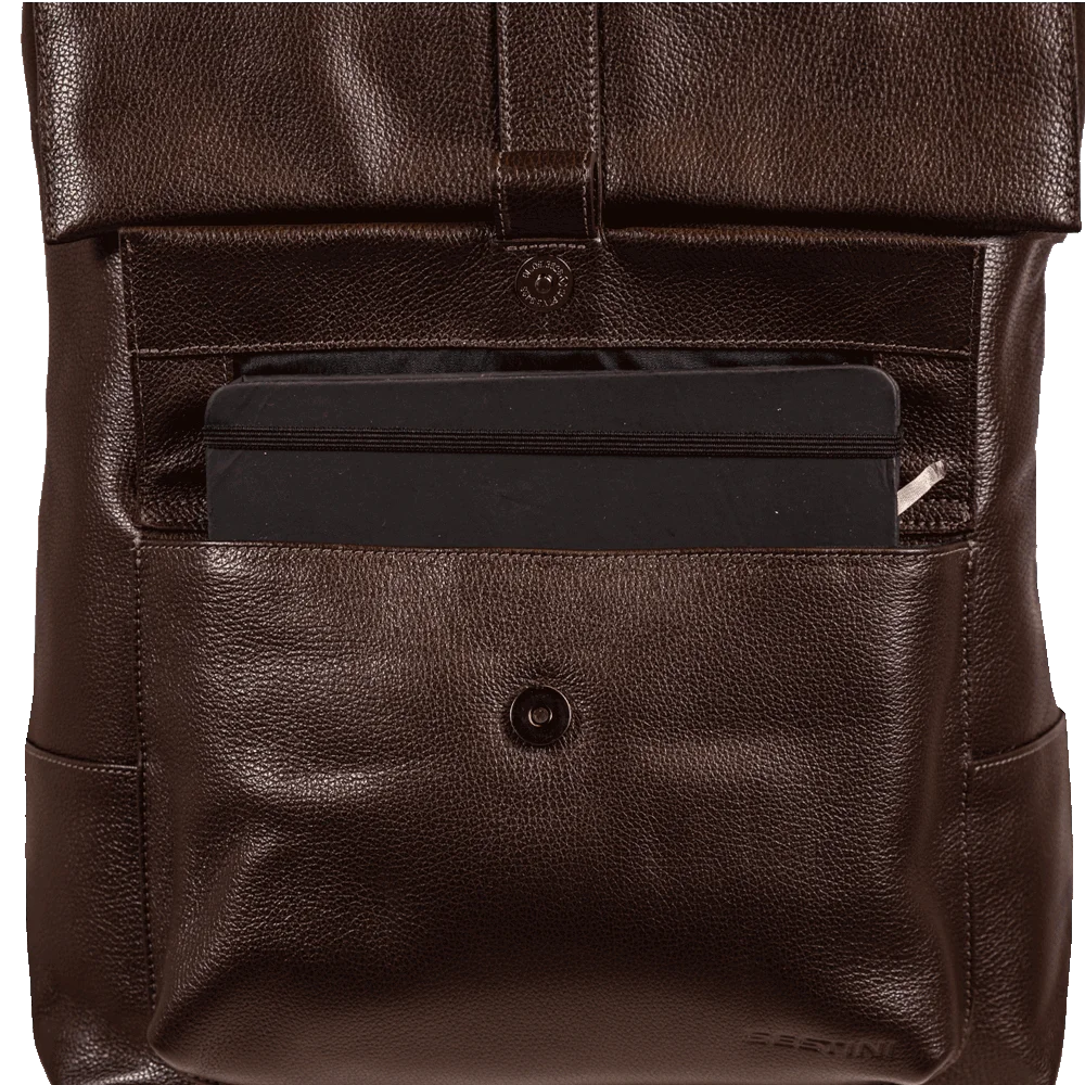 Mochila Grande de Couro com Tampa Notebook 15,6 Sestini Maya - Marrom