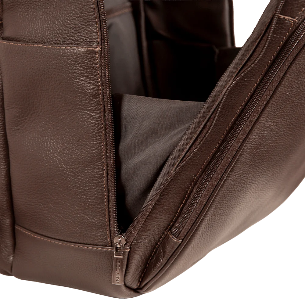 Mochila Slim 2 Compartimentos Notebook 15,6 Sestini Prime Couro - Café