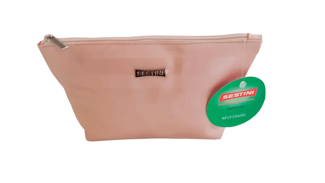 Necessaire Trapézio Grande Listras Rose